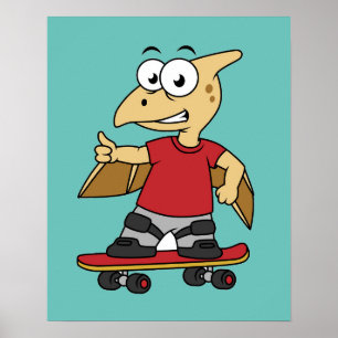 Illustration av en Pterosaur-skateboarding. Poster
