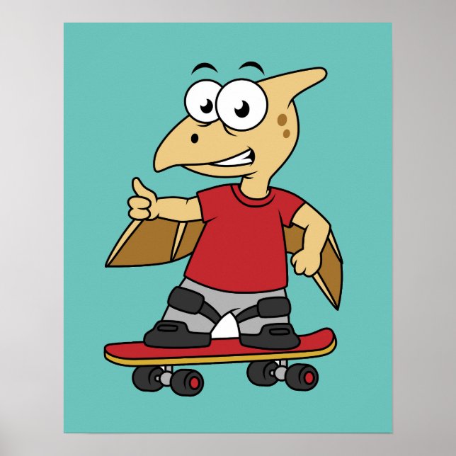 Illustration av en Pterosaur-skateboarding. Poster (Framsidan)