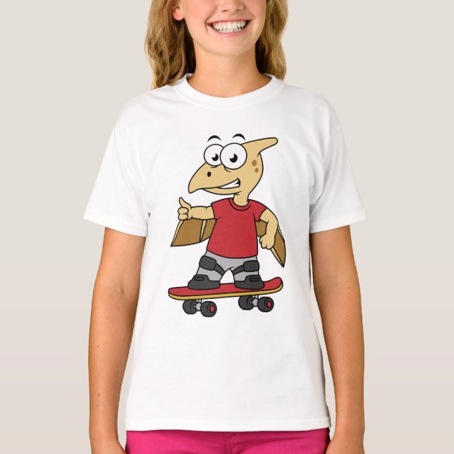 Illustration av en Pterosaur-skateboarding. T Shirt (Framsida)