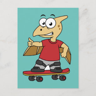 Illustration av en pterosaurie som åker skateboard vykort