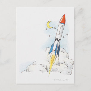Illustration av en raketstart vykort