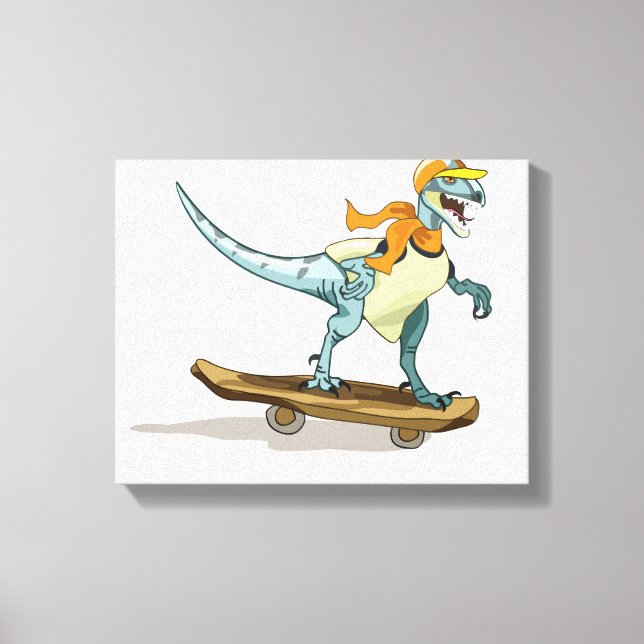 Illustration av en Raptor Skateboarding. Canvastryck (Framsida)