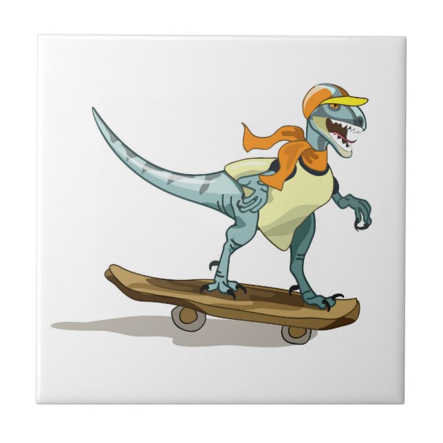 Illustration av en Raptor Skateboarding. Kakelplatta (Framsidan)