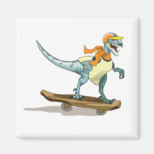 Illustration av en Raptor Skateboarding. Magnet (Framsidan)