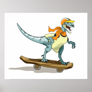 Illustration av en Raptor Skateboarding. Poster