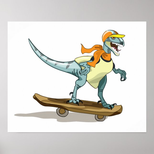 Illustration av en Raptor Skateboarding. Poster (Framsidan)