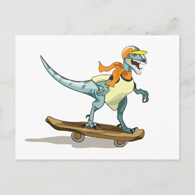Illustration av en Raptor Skateboarding. Vykort (Framsida)