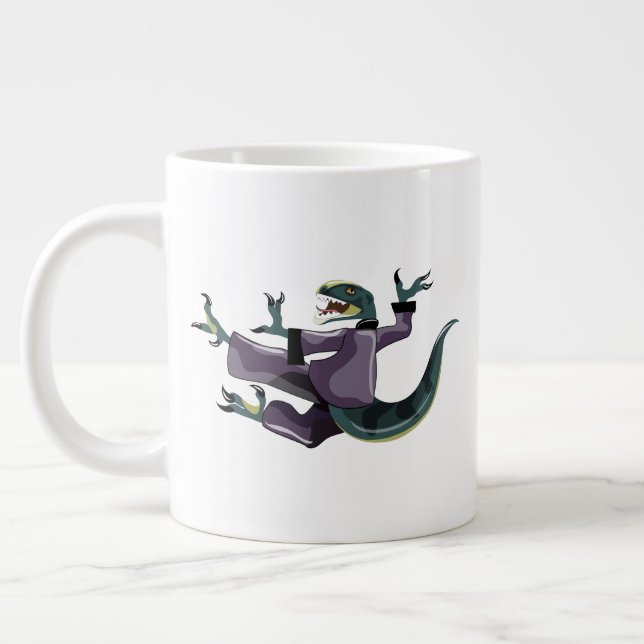 Illustration av en Raptor som utför Karate. Jumbo Mugg (Vänster)