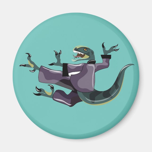 Illustration av en Raptor som utför Karate. Magnet (Framsidan)