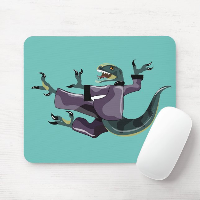 Illustration av en Raptor som utför Karate. Musmatta (Med mus)