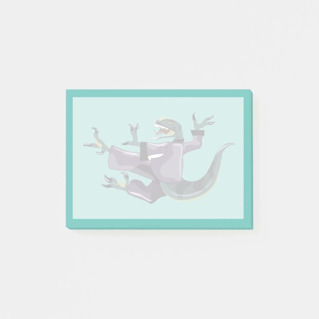 Illustration av en Raptor som utför Karate. Post-it Block (Framsida)