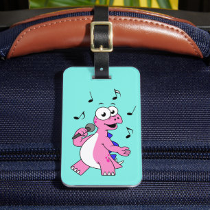 Illustration av en singing Stegosaurus. Bagagebricka