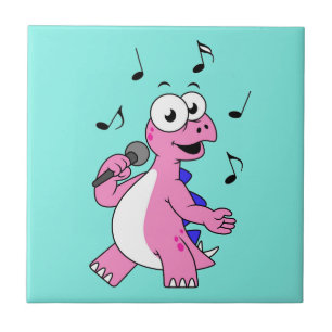 Illustration av en singing Stegosaurus. Kakelplatta