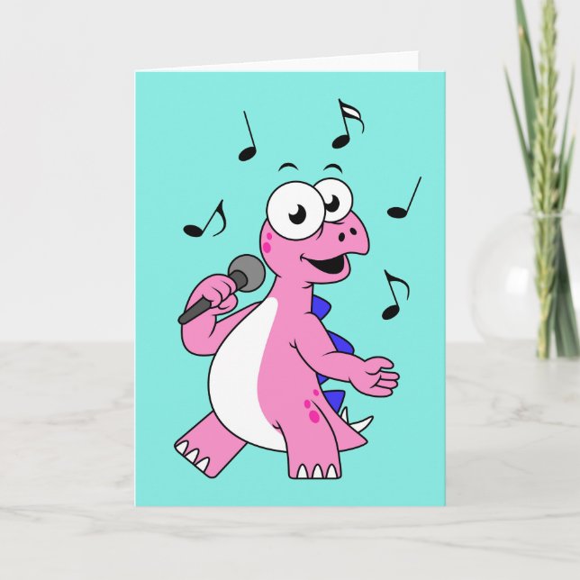 Illustration av en singing Stegosaurus. Kort (Framsida)
