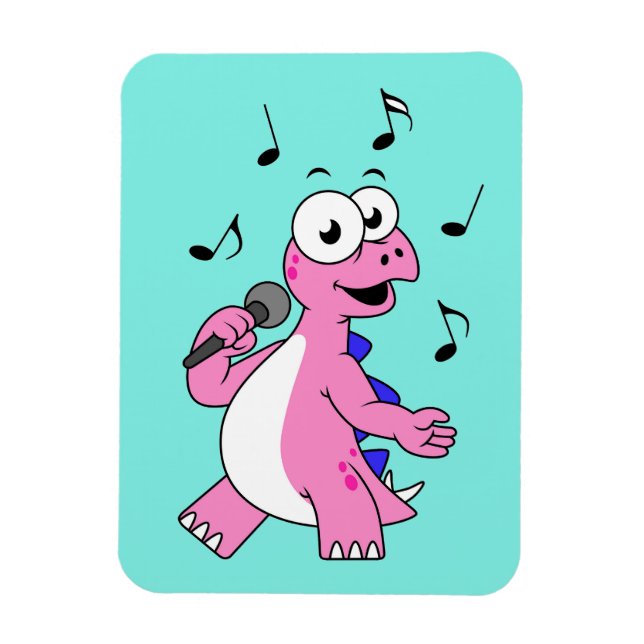 Illustration av en singing Stegosaurus. Magnet (Vertikal)