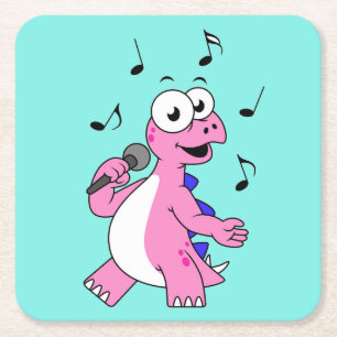 Illustration av en singing Stegosaurus. Underlägg Papper Kvadrat