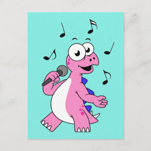 Illustration av en singing Stegosaurus. Vykort
