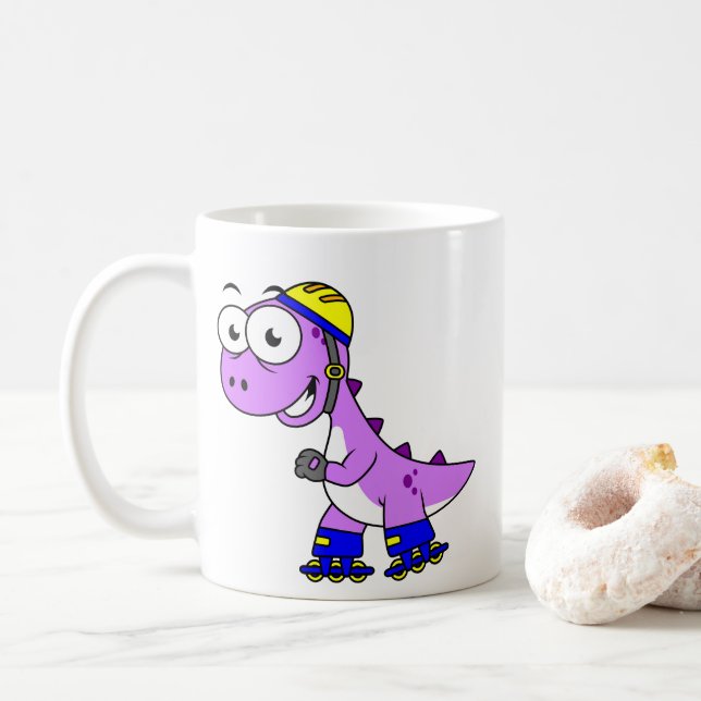 Illustration av en Skating Tyrannosaurus Rex. Kaffemugg (Med munk)