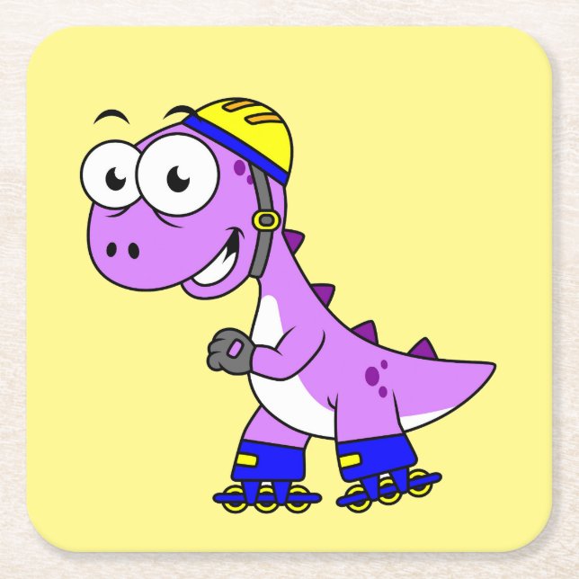 Illustration av en Skating Tyrannosaurus Rex. Underlägg Papper Kvadrat (Framsidan)