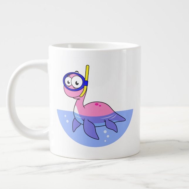Illustration av en Snorkeling Loch Ness Monster. Jumbo Mugg (Vänster)