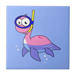 Illustration av en Snorkeling Loch Ness Monster. Kakelplatta