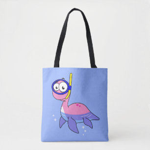 Illustration av en Snorkeling Loch Ness Monster. Tygkasse
