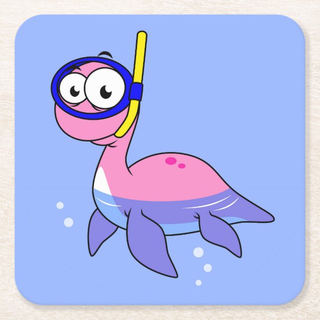 Illustration av en Snorkeling Loch Ness Monster. Underlägg Papper Kvadrat (Framsidan)