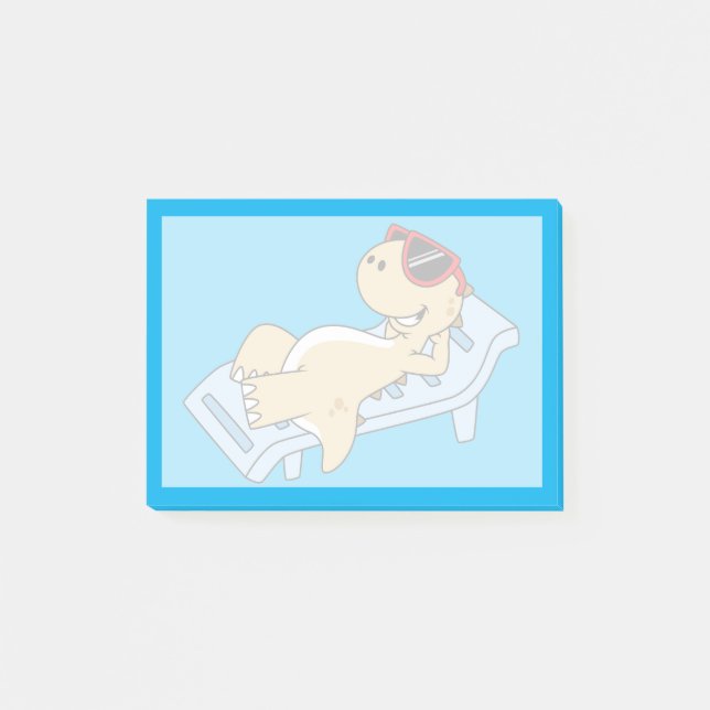 Illustration av en solbadande Tyrannosaurus Rex. Post-it Block (Framsida)