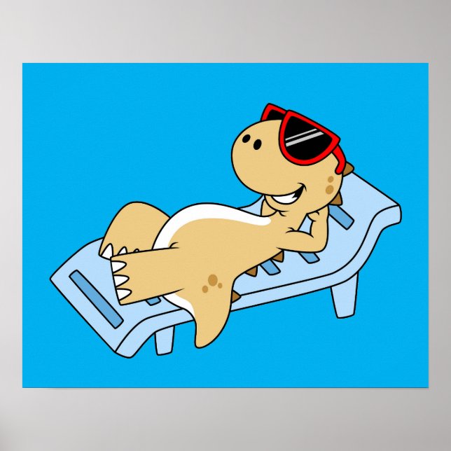 Illustration av en solbadande Tyrannosaurus Rex. Poster (Framsidan)