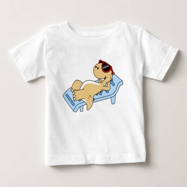 Illustration av en solbadande Tyrannosaurus Rex. T Shirt (Framsida)