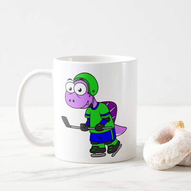 Illustration av en Spinosaurus Hockey Player. Kaffemugg (Med munk)