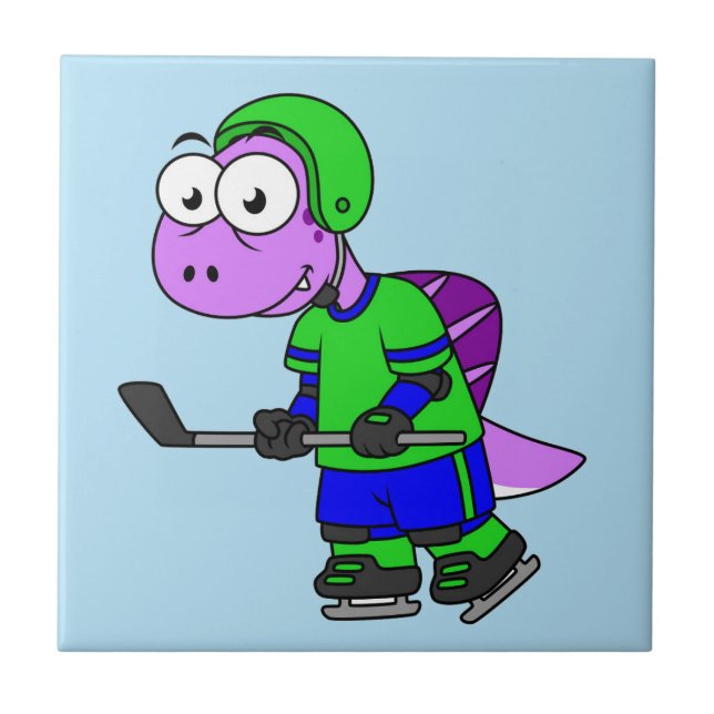 Illustration av en Spinosaurus Hockey Player. Kakelplatta (Framsidan)