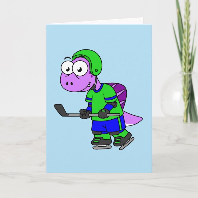 Illustration av en Spinosaurus Hockey Player. Kort (Framsida)