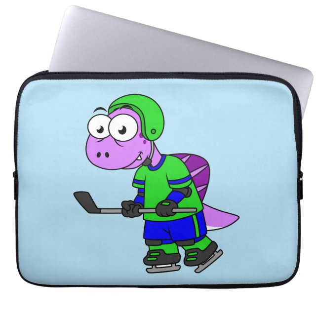 Illustration av en Spinosaurus Hockey Player. Laptop Fodral (Framsidan)