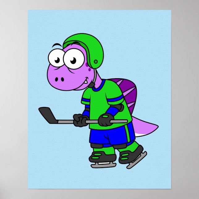 Illustration av en Spinosaurus Hockey Player. Poster (Framsidan)