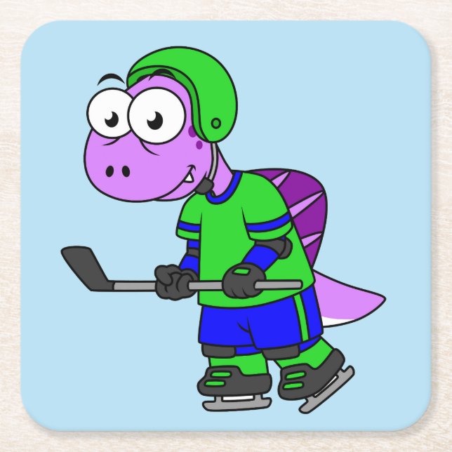 Illustration av en Spinosaurus Hockey Player. Underlägg Papper Kvadrat (Framsidan)
