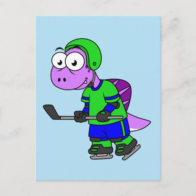 Illustration av en Spinosaurus-hockeyspelare. Vykort (Framsida)