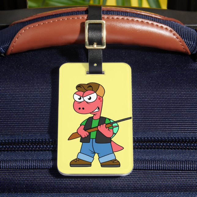 Illustration av en spinosaurusjägare med Gun. Bagagebricka (Framsida Insitu 2)