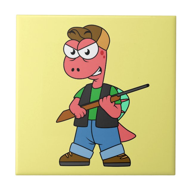 Illustration av en spinosaurusjägare med Gun. Kakelplatta (Framsidan)