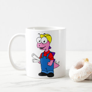 Illustration av en Stegosaurus-byggarbetare. Kaffemugg