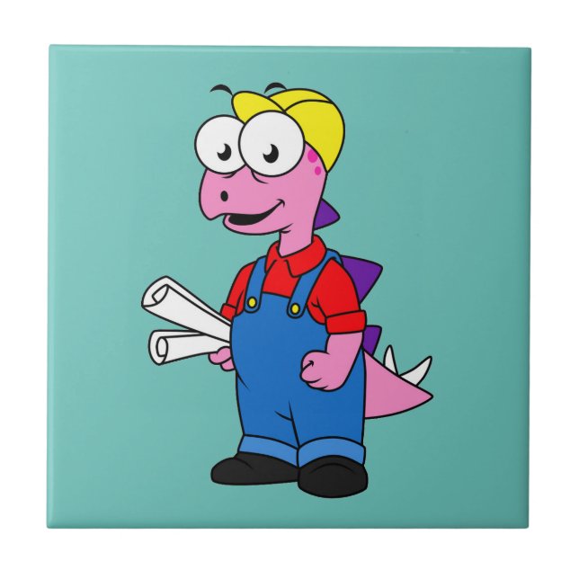 Illustration av en Stegosaurus-byggarbetare. Kakelplatta (Framsidan)