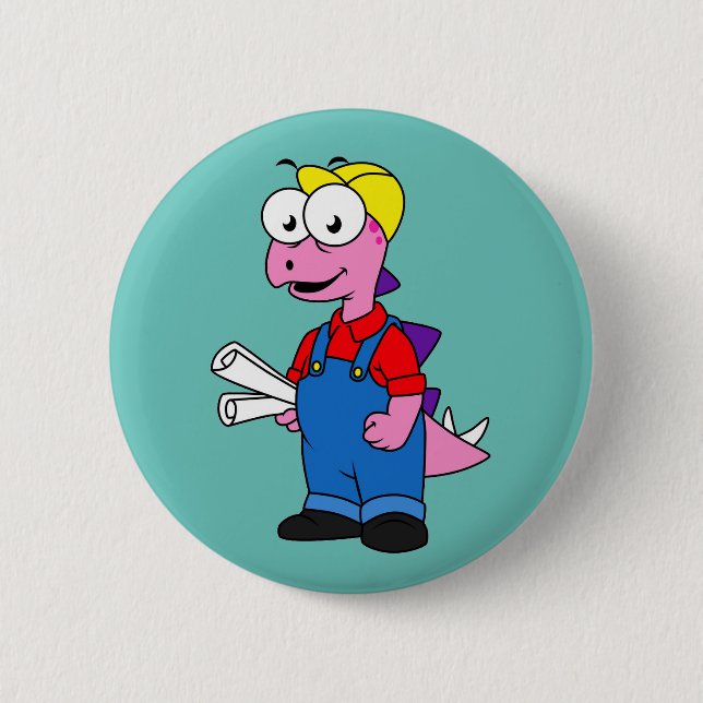 Illustration av en Stegosaurus-byggarbetare. Knapp (Framsida)