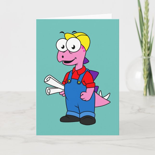 Illustration av en Stegosaurus-byggarbetare. Kort (Framsida)