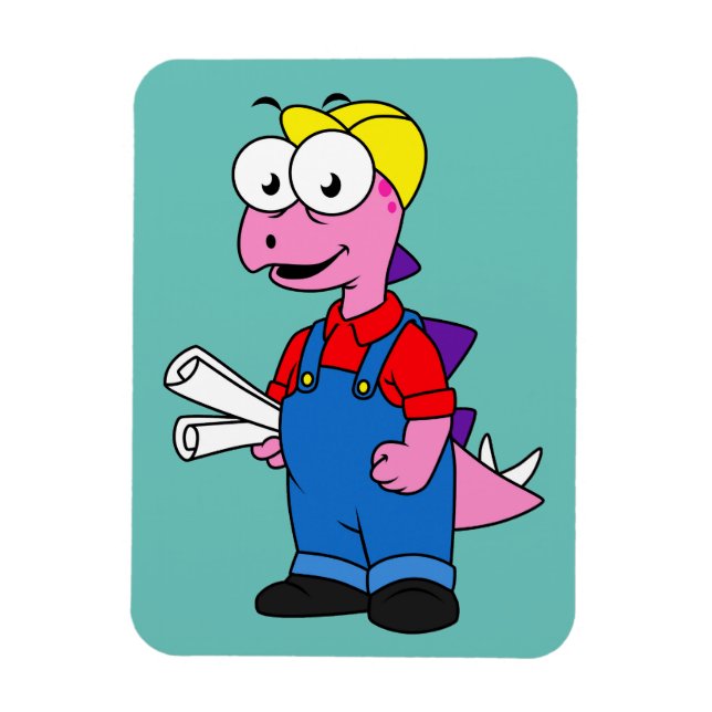 Illustration av en Stegosaurus-byggarbetare. Magnet (Vertikal)