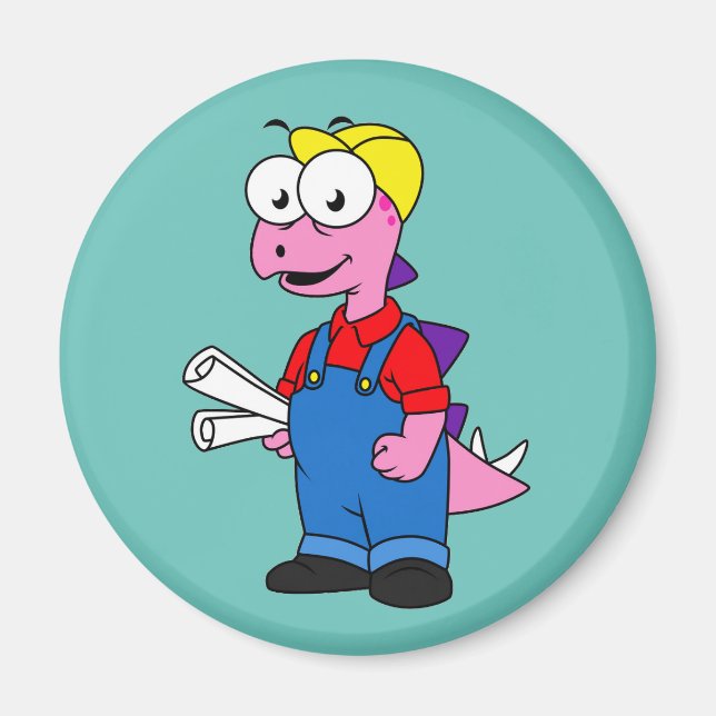 Illustration av en Stegosaurus-byggarbetare. Magnet (Framsidan)