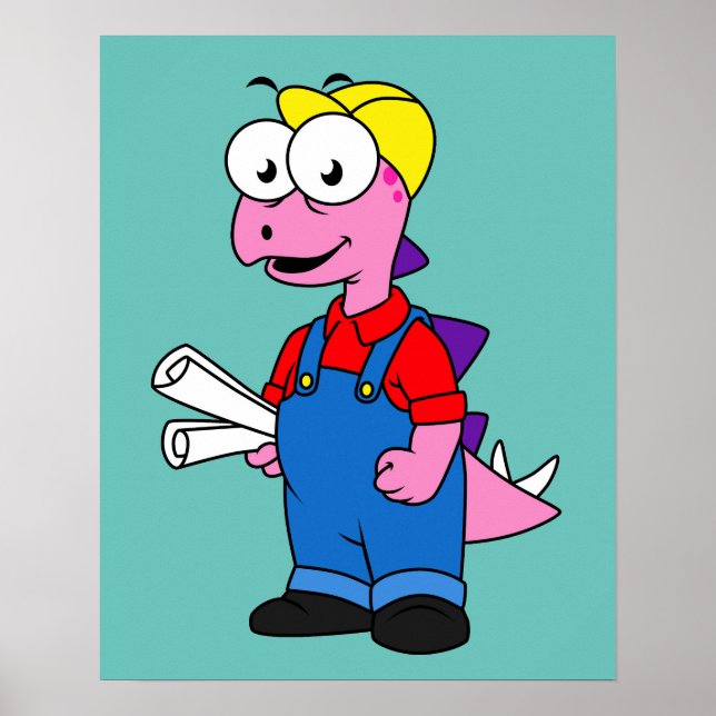 Illustration av en Stegosaurus-byggarbetare. Poster (Framsidan)