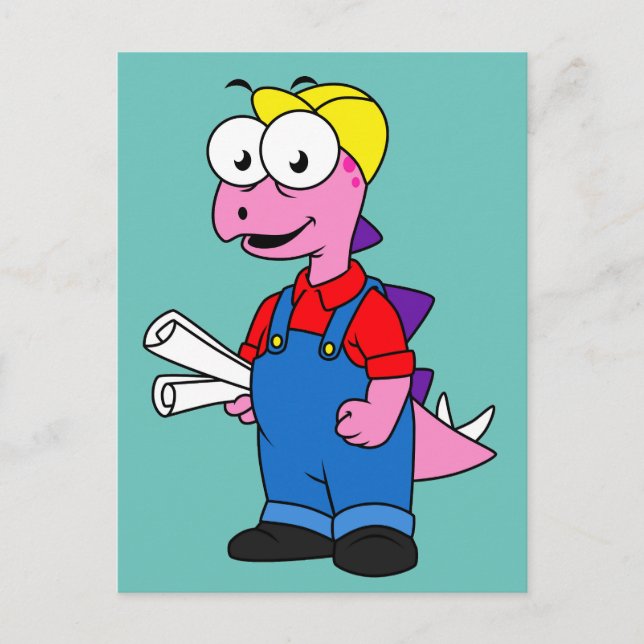 Illustration av en Stegosaurus byggarbetare. Vykort (Framsida)