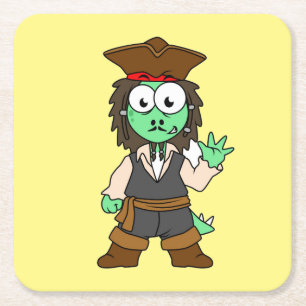 Illustration av en Stegosaurus Pirat, Jack Sparrow Underlägg Papper Kvadrat