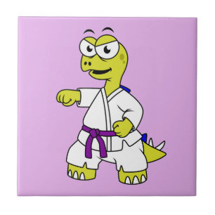 Illustration av en Stegosaurus Practicing Karate. Kakelplatta