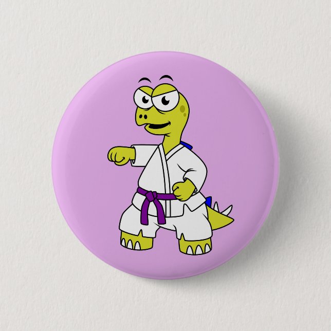 Illustration av en Stegosaurus Practicing Karate. Knapp (Framsida)